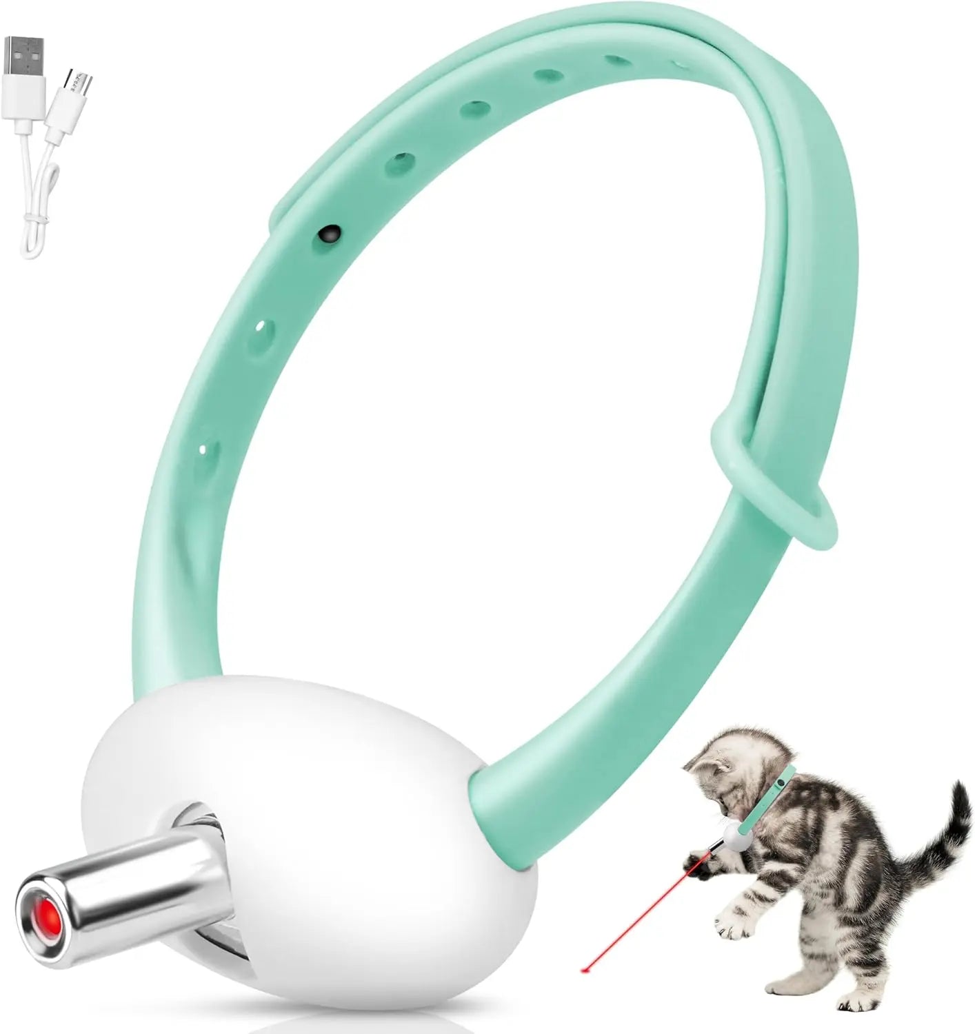 Automatic Laser Cat Collar Toy with Adjustable Angle and USB Rechargeable for Indoor Cats