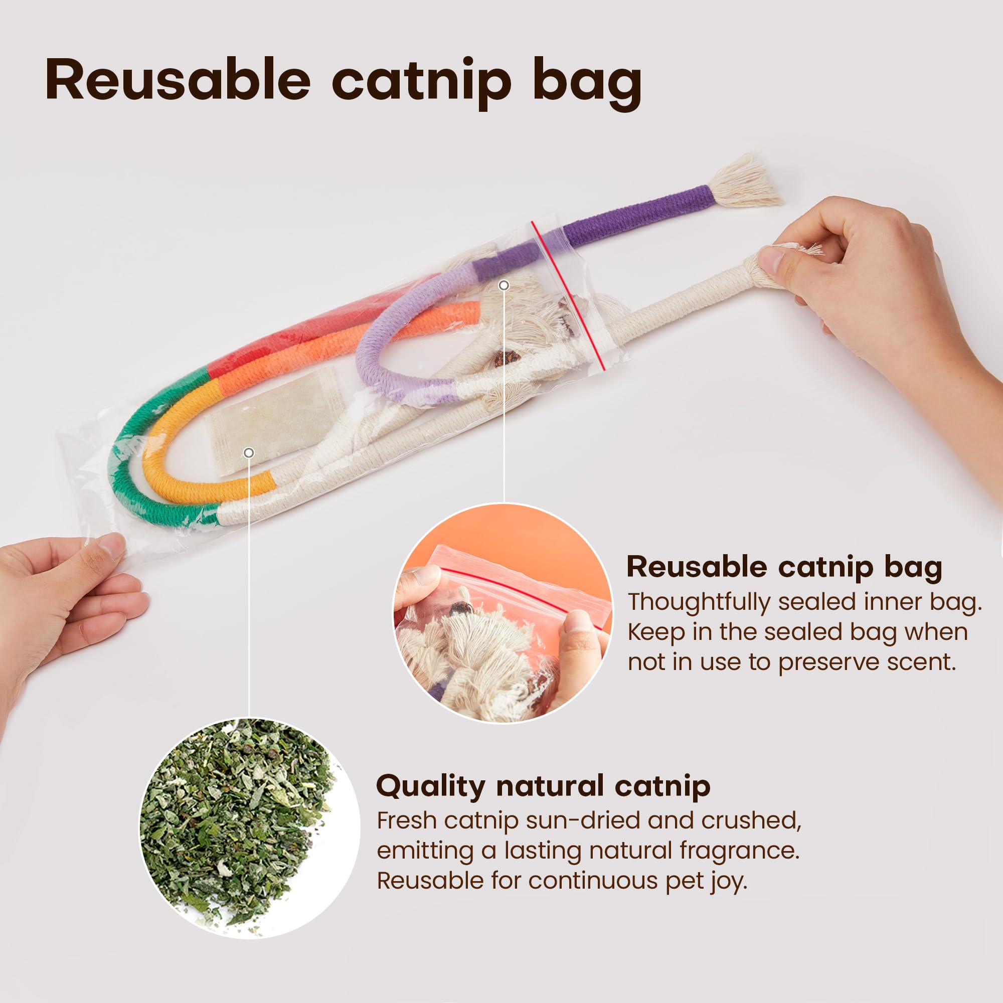 Potaroma Cat Toys Chew Ropes 3Pcs with Refillable Natural Catnip
