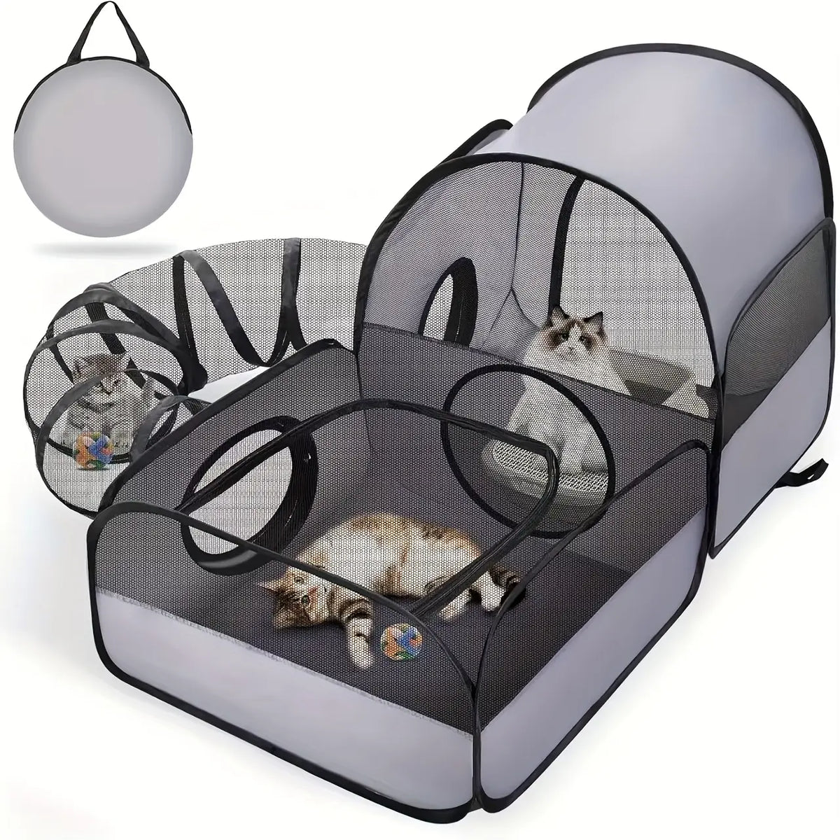 3-in-1 Cat Playpen with Tunnel Access & Breathable Mesh - Indoor/Outdoor Pet Travel