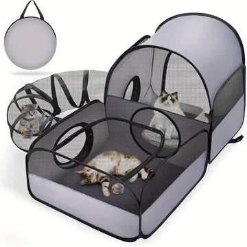 3-in-1 Cat Playpen with Tunnel Access & Breathable Mesh - Indoor/Outdoor Pet Travel