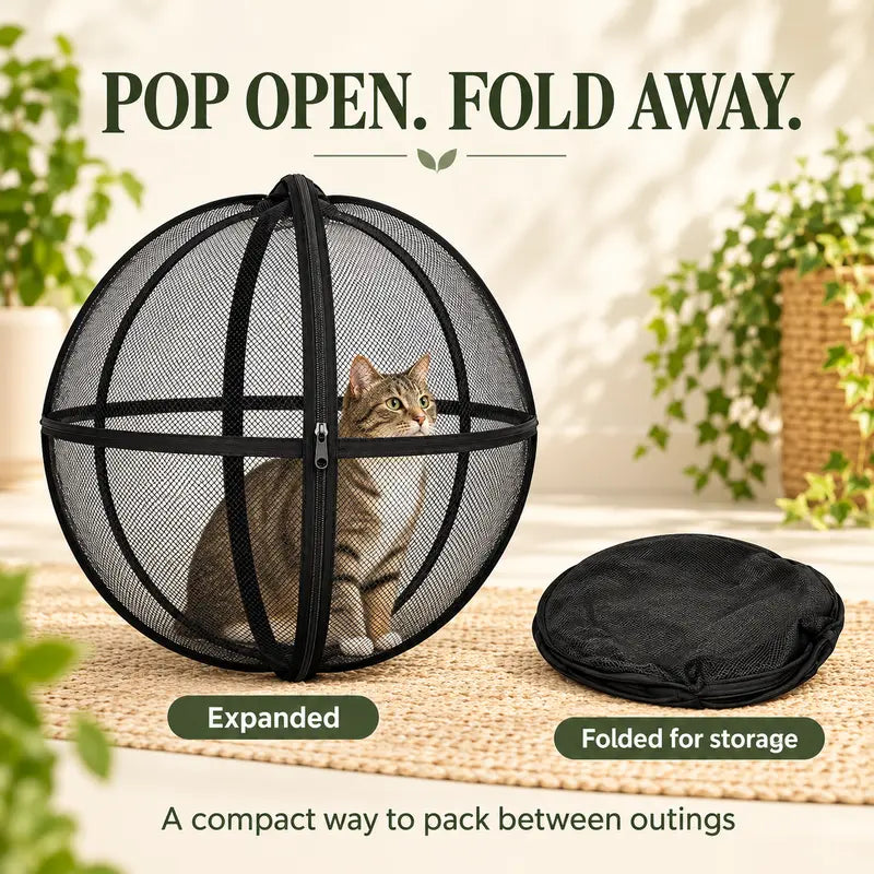 Pop Up Cat Play Tent, Outdoor Pet Enclosure with Breathable Mesh, Foldable Zippered Cat Playpen for Camping, Yard & Travel, Clear View Portable Pet Cage