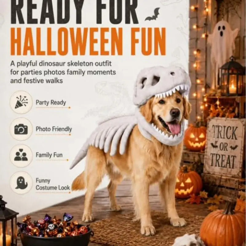 Pet Halloween Dog Costume with Dinosaur Skeleton - Large Plush Role Play Dress