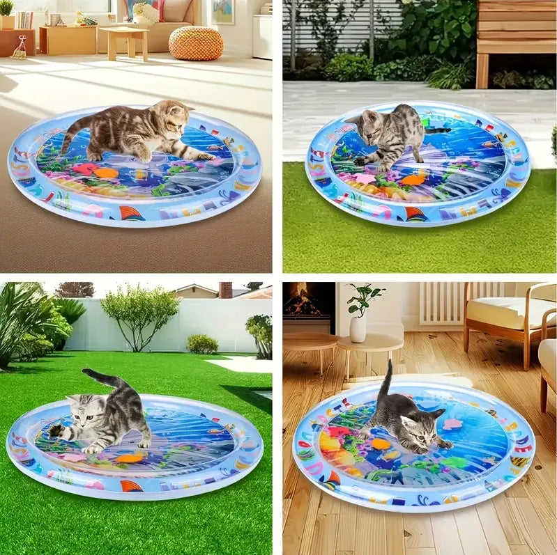 Interactive Cat Water Play Mat Splash Proof Floating Fish PVC Cat Toy