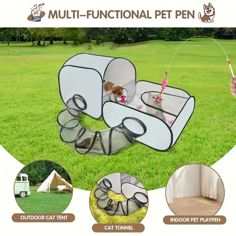3-in-1 Cat Playpen with Tunnel Access & Breathable Mesh - Indoor/Outdoor Pet Travel