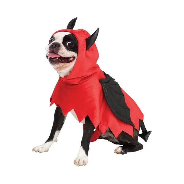 Devil Costume for Pets Red Black Hooded Poncho