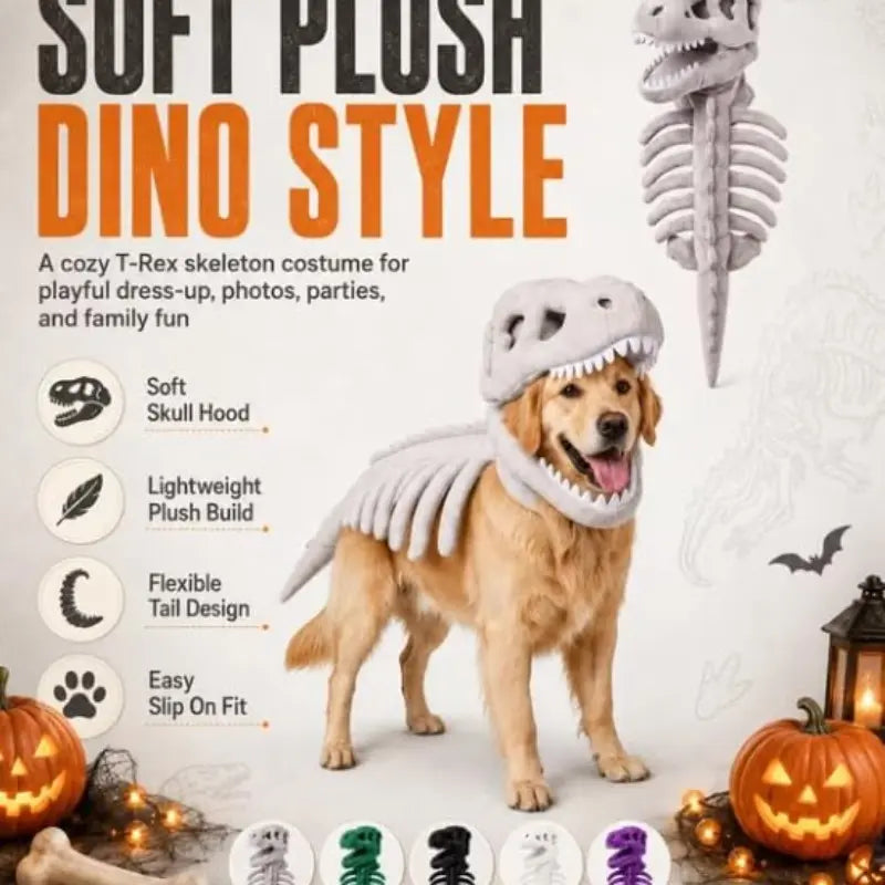 Pet Halloween Dog Costume with Dinosaur Skeleton - Large Plush Role Play Dress