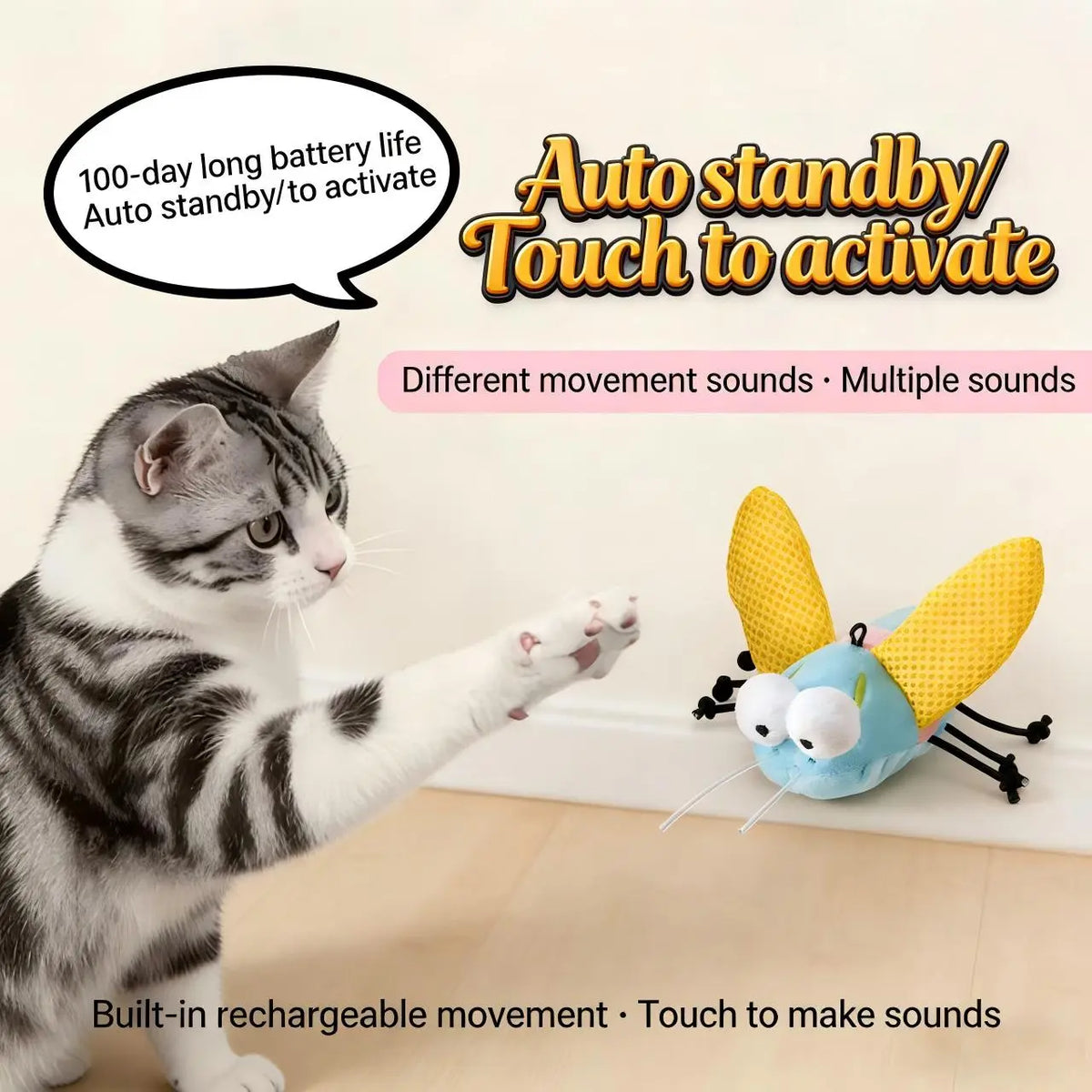 Catnip Flying Insect Interactive Cat Toy with Lights & Sound