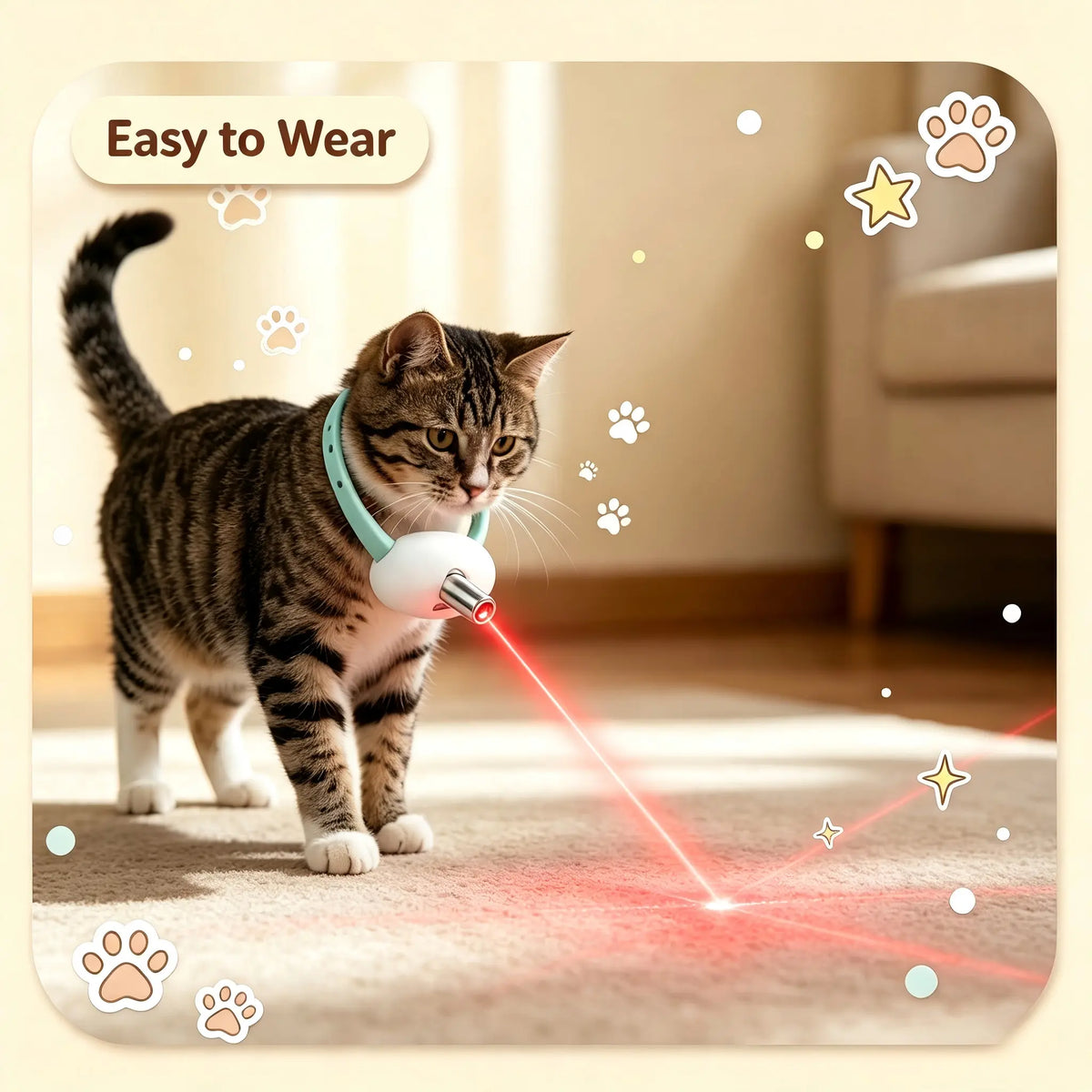 Automatic Laser Cat Collar Toy with Adjustable Angle and USB Rechargeable for Indoor Cats