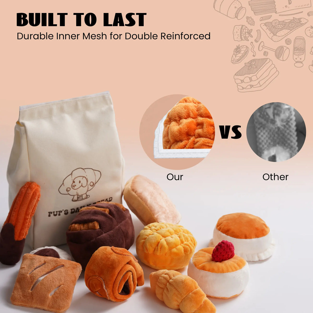 Nocciola 10-Pack Bread Plush Dog Toys for Small Dogs