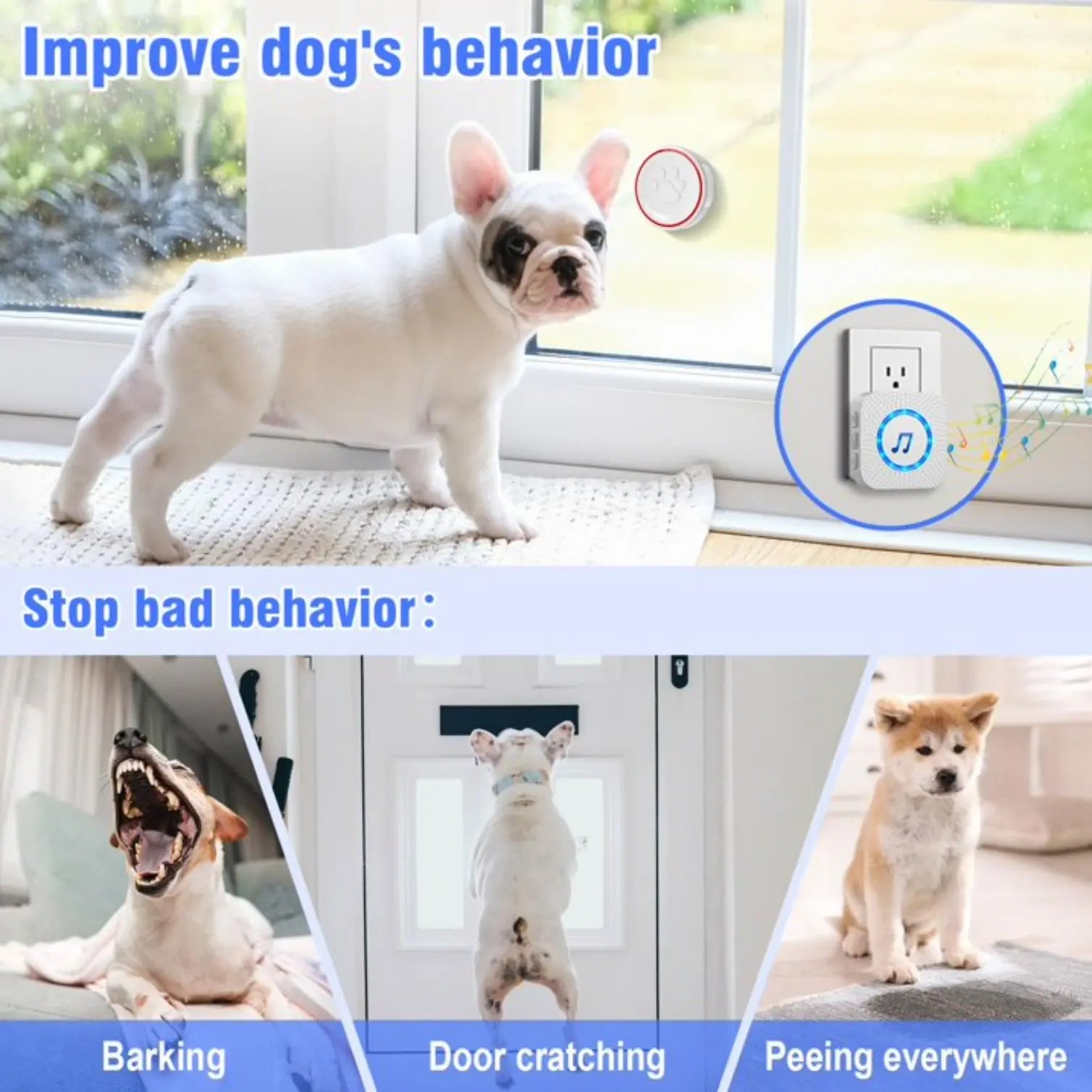Smart Dog Doorbell with 3 Buttons, Custom Ringtones & Adjustable Volume