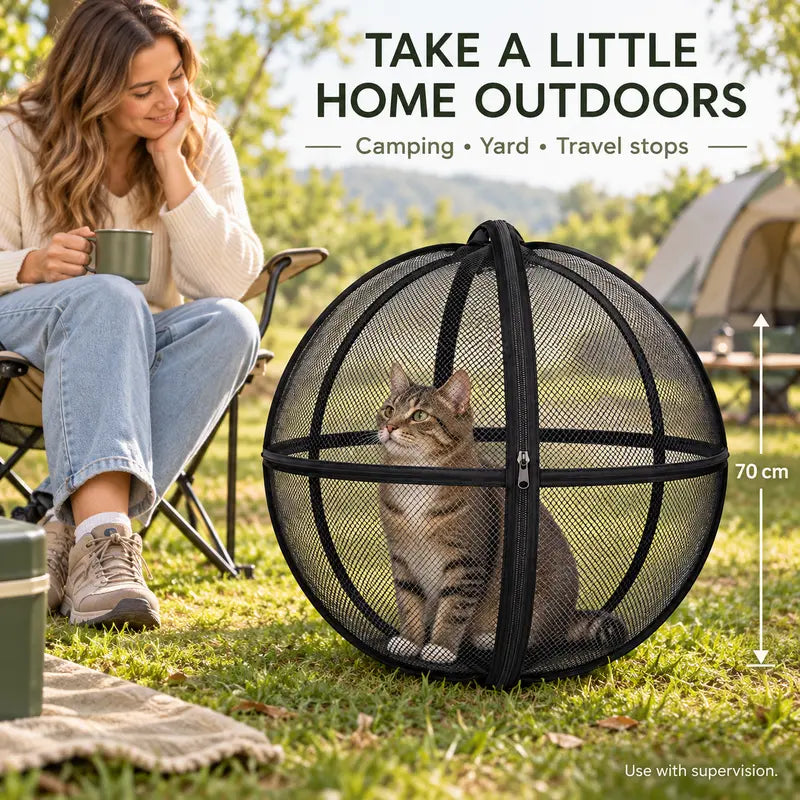 Pop Up Cat Play Tent, Outdoor Pet Enclosure with Breathable Mesh, Foldable Zippered Cat Playpen for Camping, Yard & Travel, Clear View Portable Pet Cage