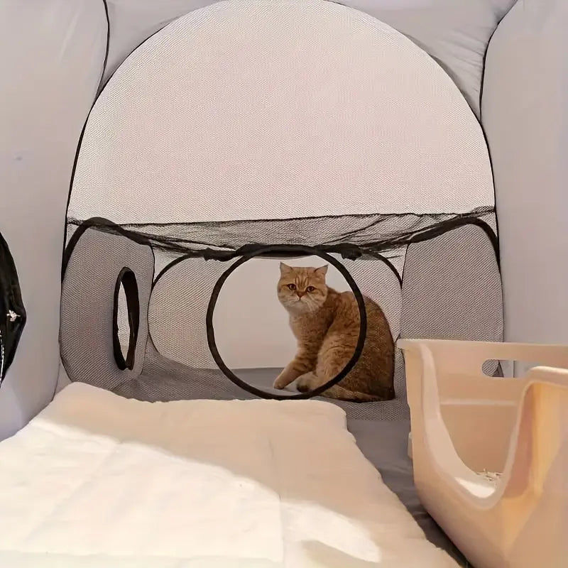 3-in-1 Cat Playpen with Tunnel Access & Breathable Mesh - Indoor/Outdoor Pet Travel