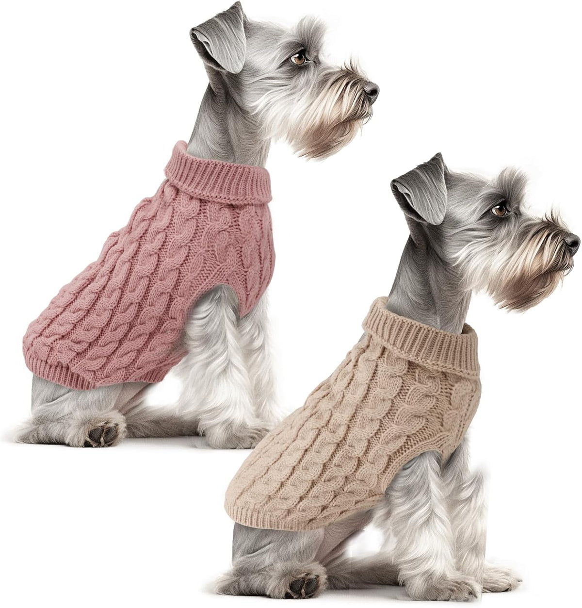 2-Pack Knitted Turtleneck Dog Sweaters – Warm Winter Puppy Jumpers Designer