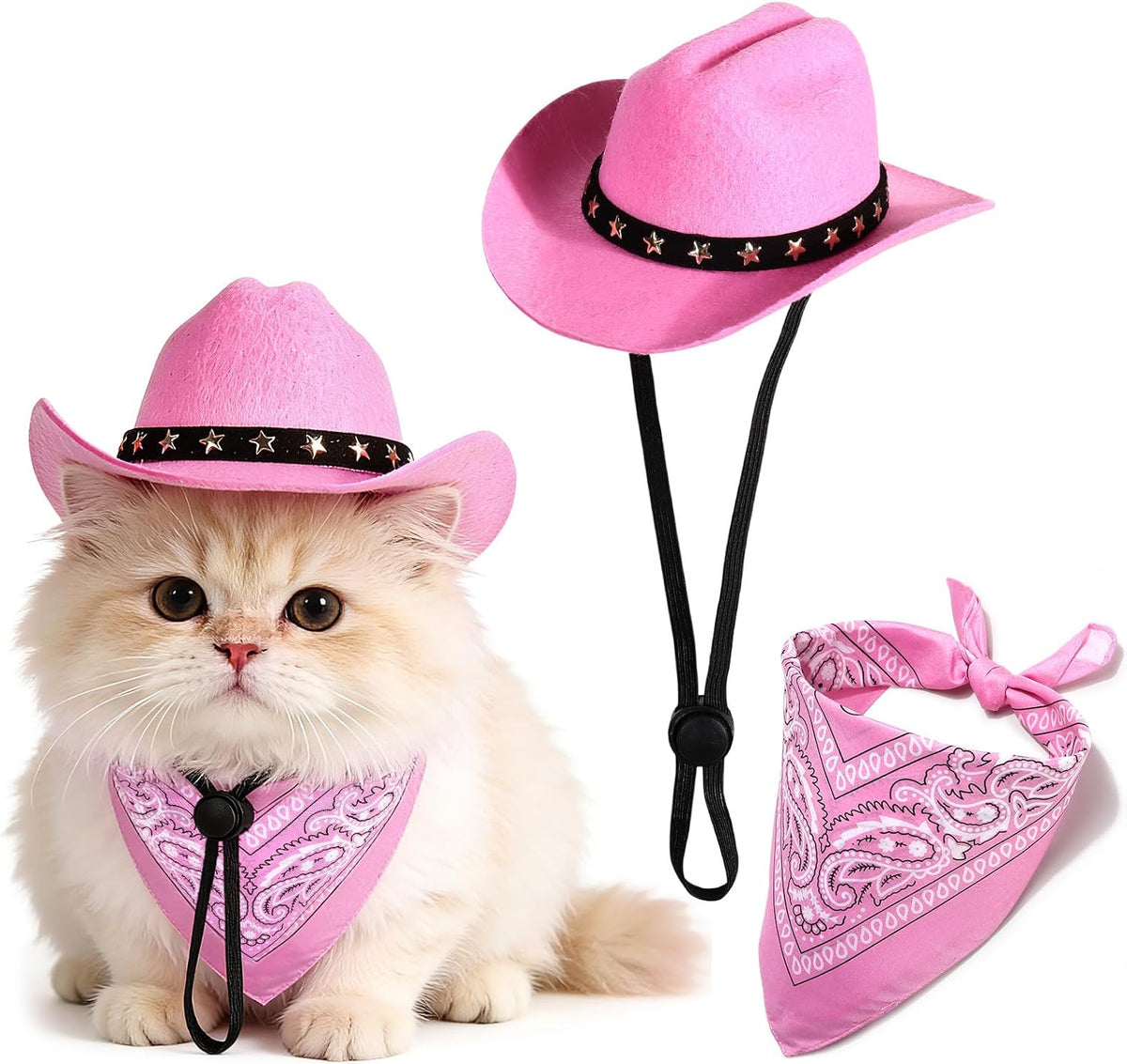 Pet Cowboy Costume, Dog Cowboy Hat with Bandana Scarf, Adjustable Cat Cowboy Hat for Party Cosplay Christmas, Halloween Cowboy Costumes for Small Pet Dogs Cats (Brown, Small)