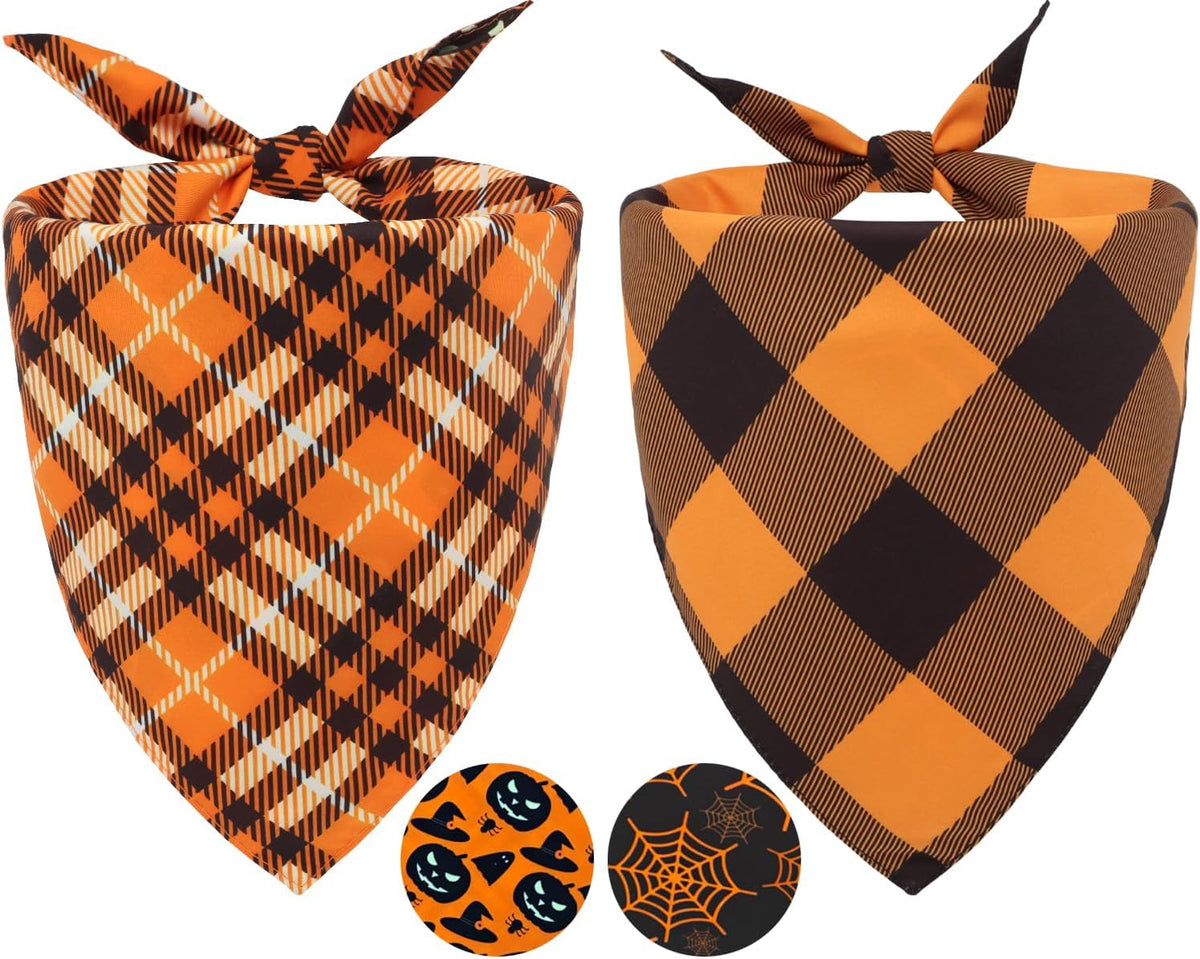 Fall Dog Bandanas 2PCS Halloween Pumpkin Spider Web Large Dogs