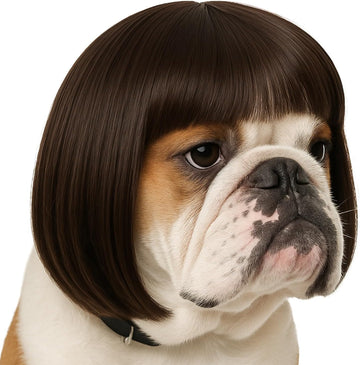 Funny Dog Wig for Small Medium Large Dogs, 7 Inches Pet Costume Elastic Cat Cosplay Wig Decoration for Halloween, Christmas, Parties（Brown）