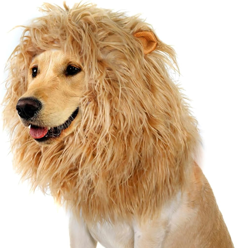 Lion Mane Wig for Dogs with Ears, Funny Pet Costumes for Halloween Christmas