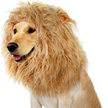 Lion Mane Wig for Dogs with Ears, Funny Pet Costumes for Halloween Christmas