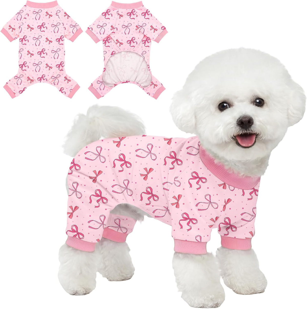 Dog Pajamas for Small Medium Dogs Pjs Pink Bow Dog Onesie Breathable Puppy Pj Pet Stretchy Soft Sleepwear for Spring Summer Costume-S