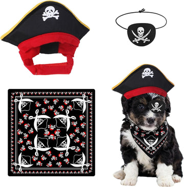Costume de pirate pour chien - Costume d'Halloween amusant - Chapeau et bandana pour Halloween, Noël, chien, chat, cosplay, cadeau de rôle - Fournitures de fête à thème