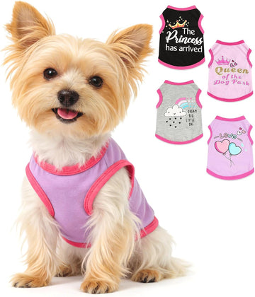 4 Pieces Dog Clothes for Small Dogs Boy Dog Shirt Puppy Clothes for Chihuahua Yorkie Soft Cute Pattern Pet Cat Clothing Black Grey Red Green XXS~M (XXSmall)