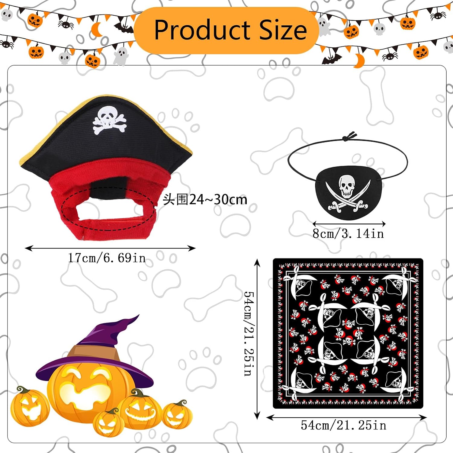 Costume de pirate pour chien - Costume d'Halloween amusant - Chapeau et bandana pour Halloween, Noël, chien, chat, cosplay, cadeau de rôle - Fournitures de fête à thème