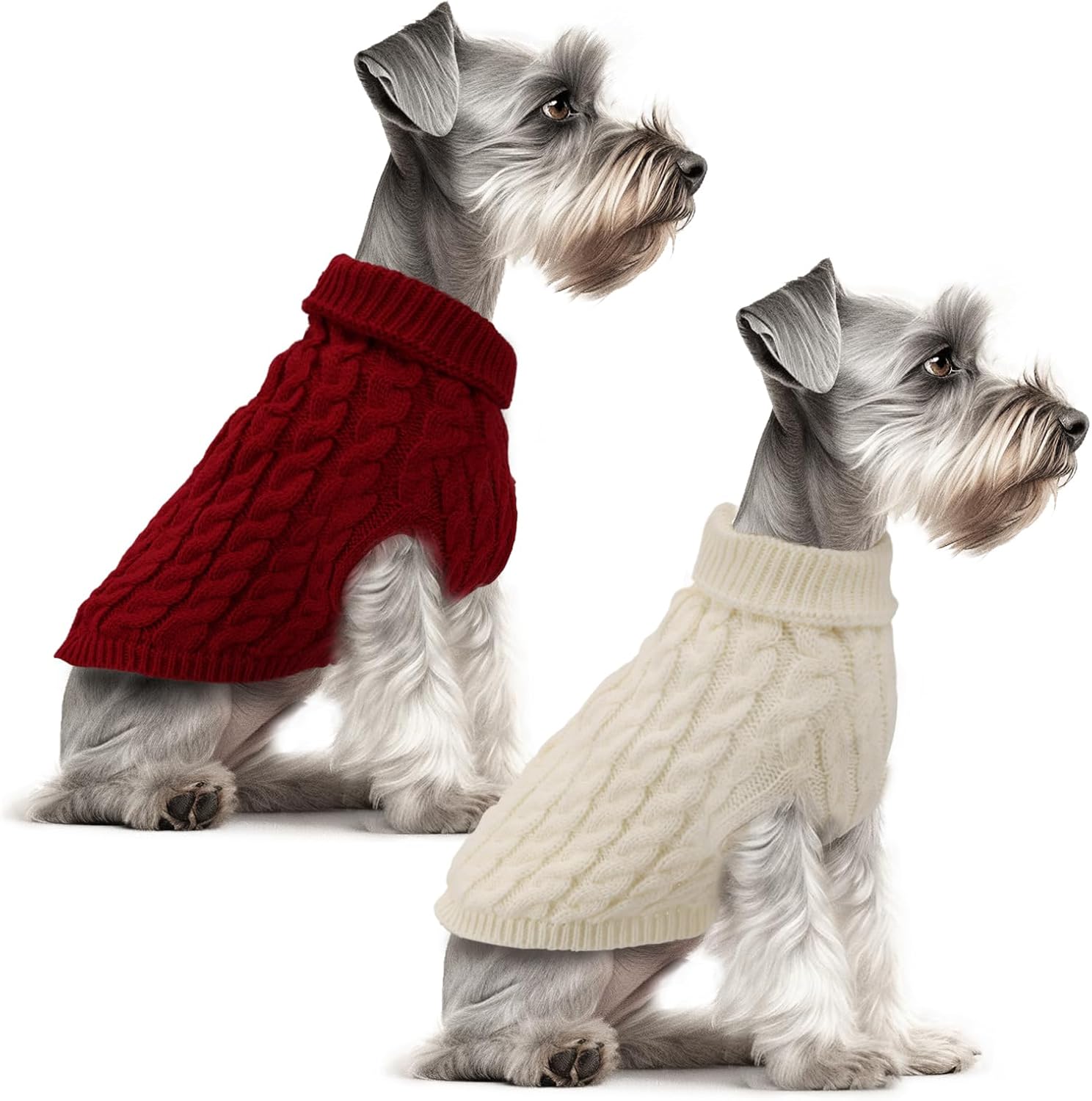 2-Pack Knitted Turtleneck Dog Sweaters – Warm Winter Puppy Jumpers Designer