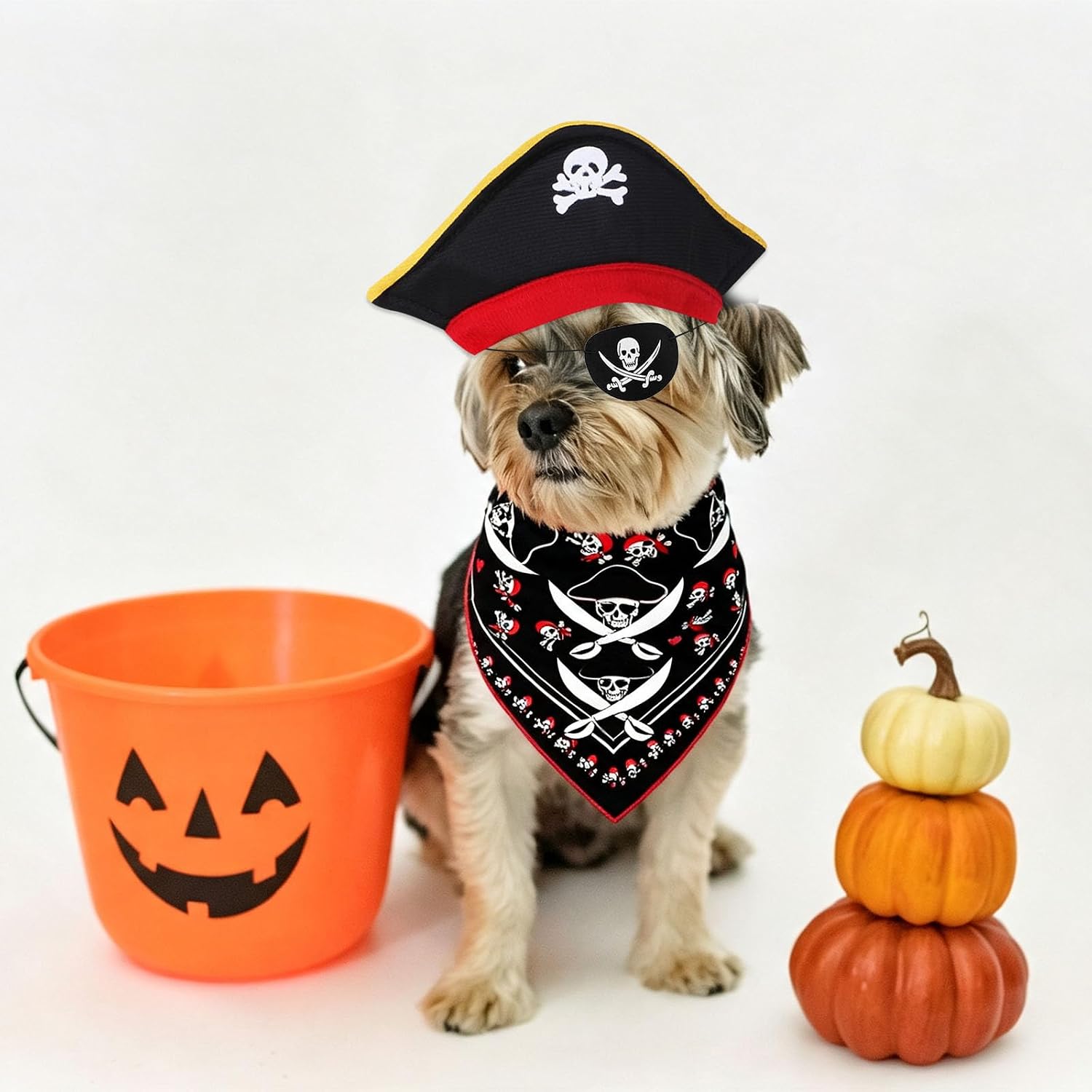 Costume de pirate pour chien - Costume d'Halloween amusant - Chapeau et bandana pour Halloween, Noël, chien, chat, cosplay, cadeau de rôle - Fournitures de fête à thème