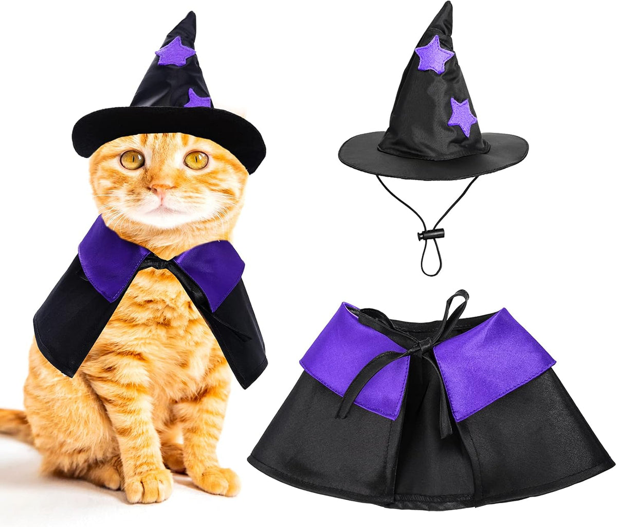 Halloween Pet Costume Cat Wizard Costume Funny Wizard Cat Clothes Cloak and Hat for Small Dogs Outfits
