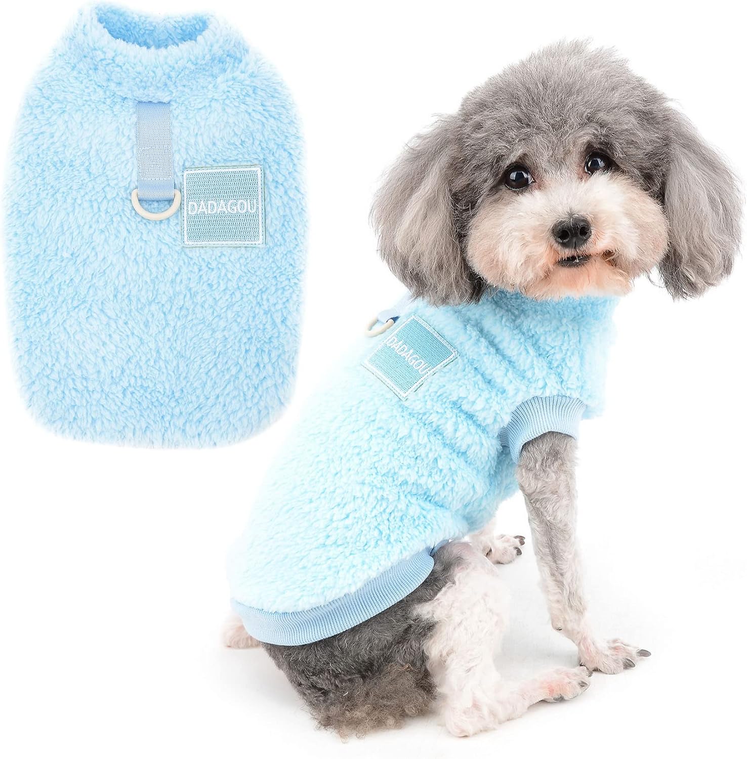 Soft Fleece Pullover Dog Coat – Warm Winter Jacket with D-Ring for Small Pets