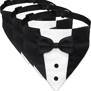 Dog Tuxedo Suit Wedding Bandana Collar with Bow Tie, Adjustable Formal Dog Tux, Engagement Birthday Tuxedo for Small Medium Large Dogs Pets (Large: Neck 15”-25”)