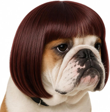 Funny Dog Wig for Small Medium Large Dogs, 7 Inches Pet Costume Elastic Cat Cosplay Wig Decoration for Halloween, Christmas, Parties（Brown）