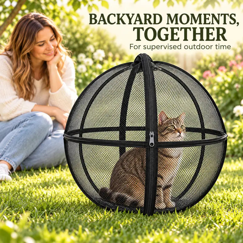 Pop Up Cat Play Tent, Outdoor Pet Enclosure with Breathable Mesh, Foldable Zippered Cat Playpen for Camping, Yard & Travel, Clear View Portable Pet Cage