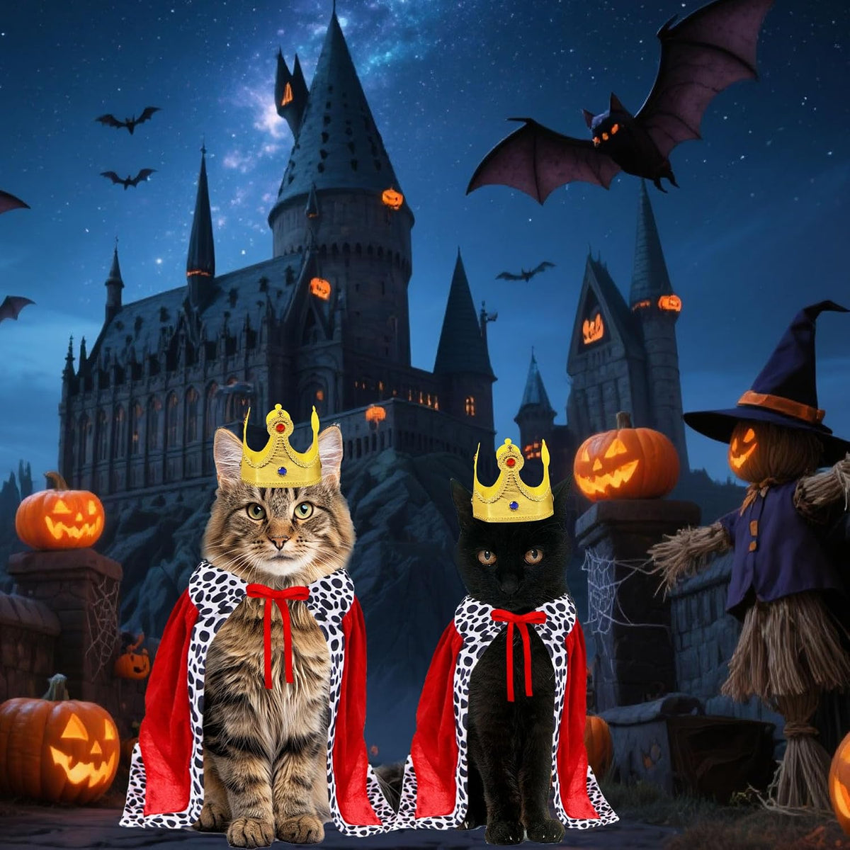 Cat Halloween Costumes, Pet Cat King Costume King Red Cloak Golden Crown Set Halloween King Prince Costumes for Cats Kitty Small Dogs