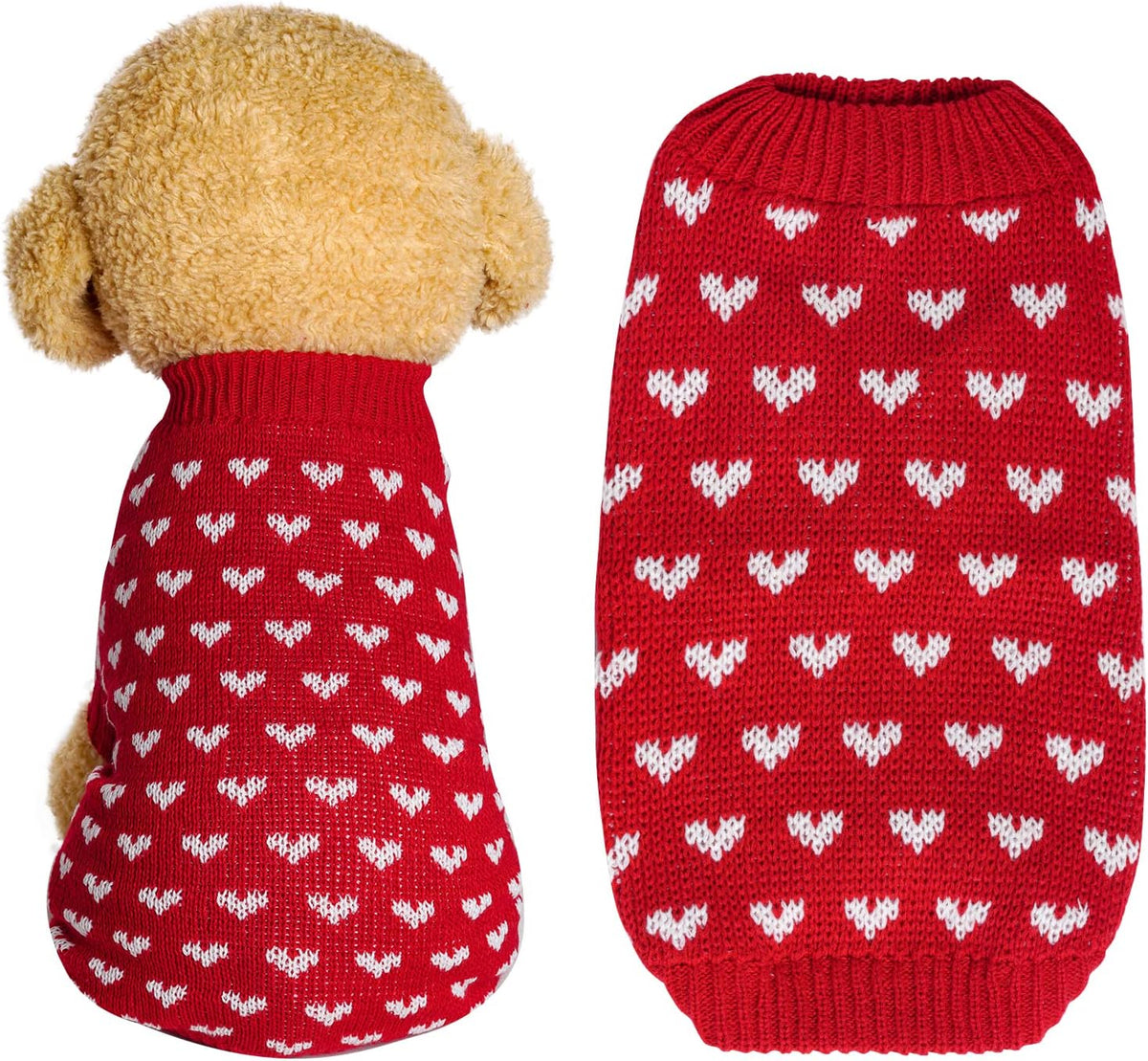Pet Knitted Sweater Heart Puppy Sweater Warm Soft Pet Holiday Clothes for Small Cats and Dogs (Pink, S)