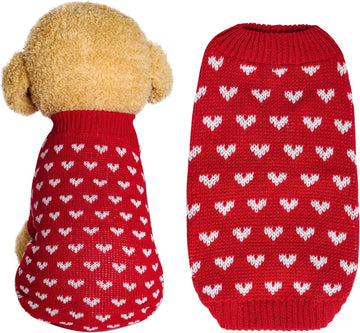 Pet Knitted Sweater Heart Puppy Sweater Warm Soft Pet Holiday Clothes for Small Cats and Dogs (Pink, S)