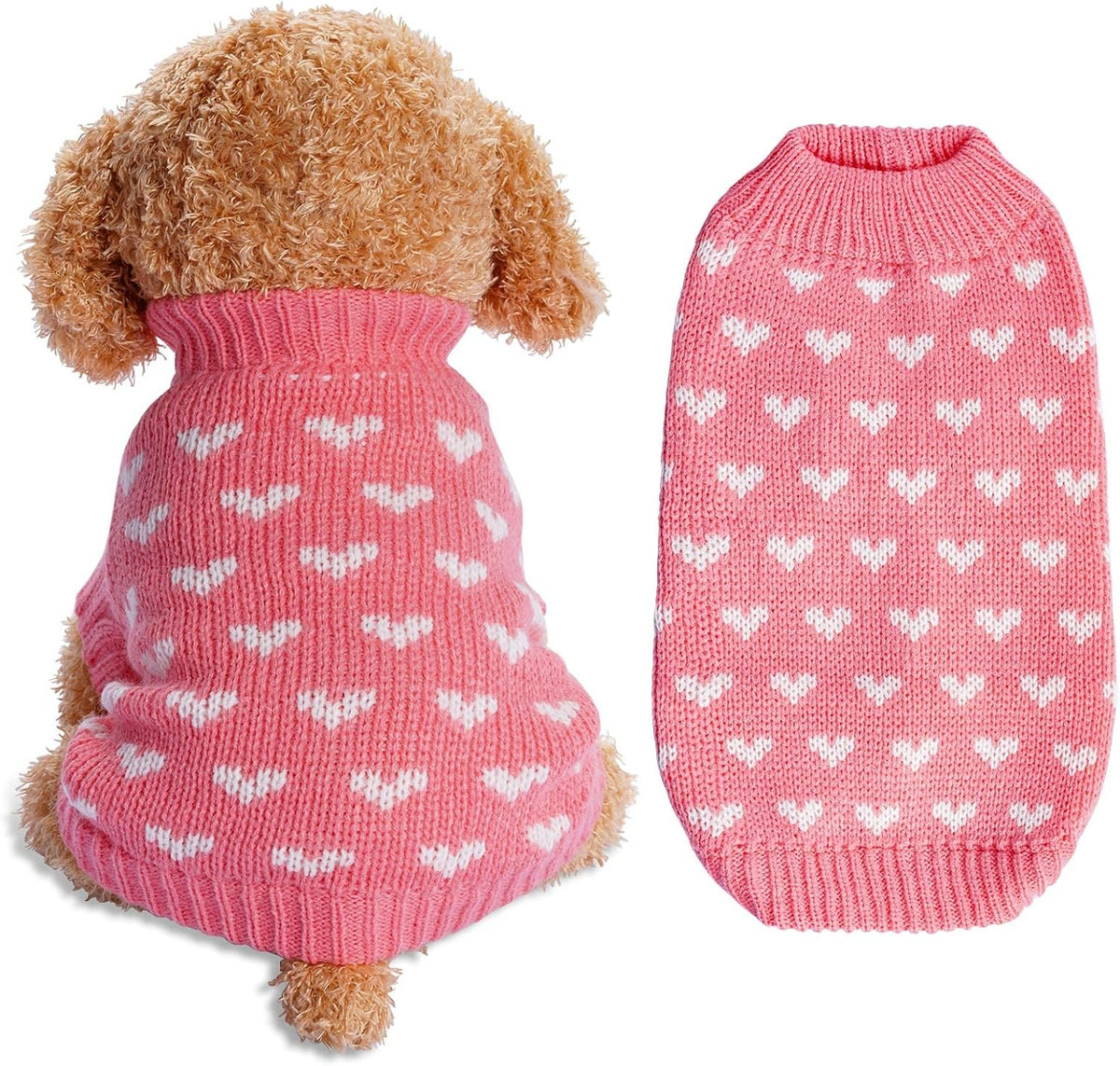 Pet Knitted Sweater Heart Puppy Sweater Warm Soft Pet Holiday Clothes for Small Cats and Dogs (Pink, S)