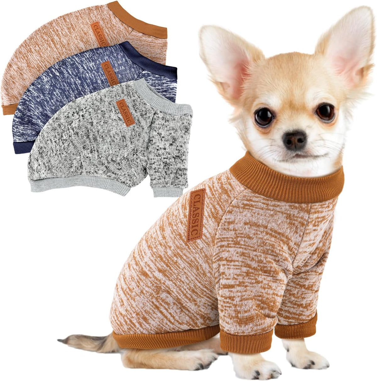 3 Pack Dog Sweaters for Small Dogs Girl Boy Winter Fleece Clothes Warm Soft Dog Sweatshirt Outfit for Dogs Cats Pet Apparel