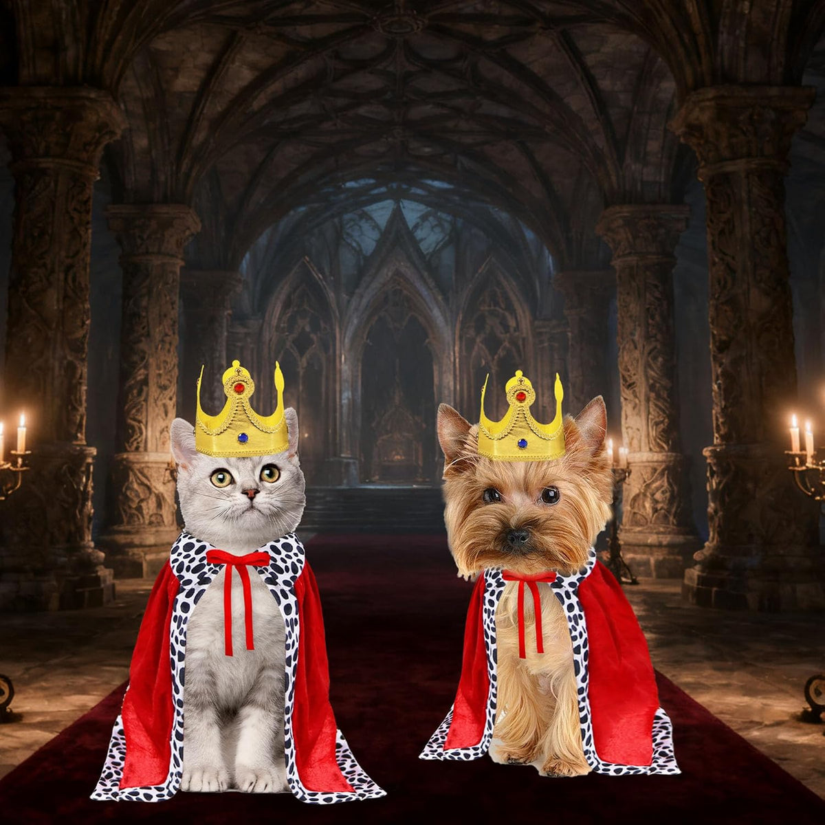 Cat Halloween Costumes, Pet Cat King Costume King Red Cloak Golden Crown Set Halloween King Prince Costumes for Cats Kitty Small Dogs