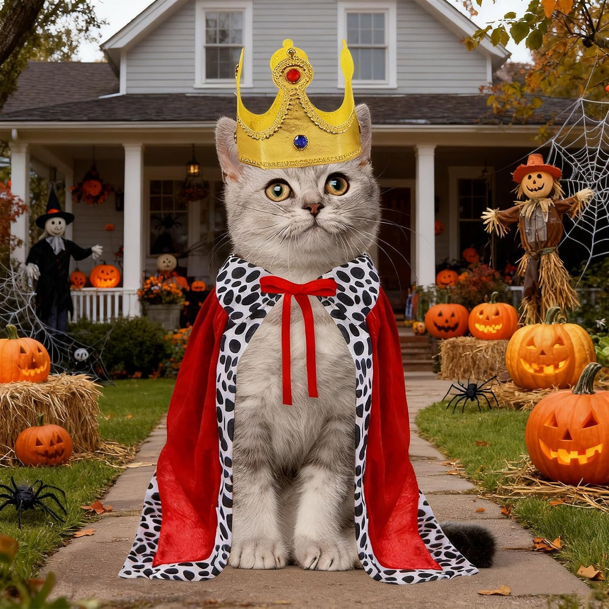 Cat Halloween Costumes, Pet Cat King Costume King Red Cloak Golden Crown Set Halloween King Prince Costumes for Cats Kitty Small Dogs