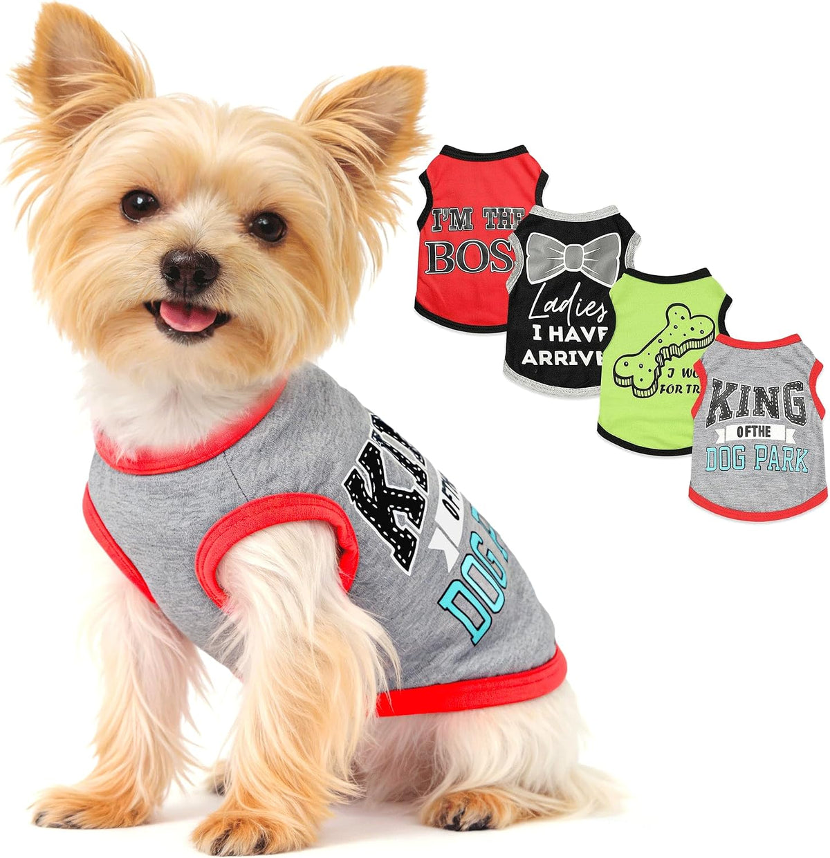 4 Pieces Dog Clothes for Small Dogs Boy Dog Shirt Puppy Clothes for Chihuahua Yorkie Soft Cute Pattern Pet Cat Clothing Black Grey Red Green XXS~M (XXSmall)
