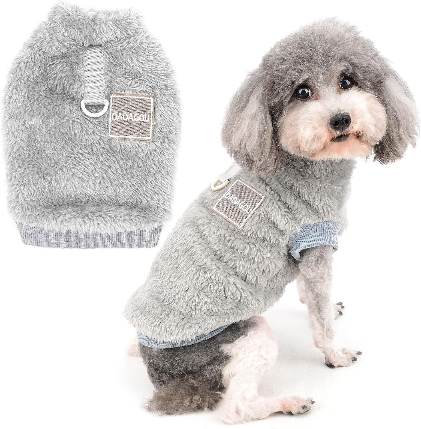 Soft Fleece Pullover Dog Coat – Warm Winter Jacket with D-Ring for Small Pets