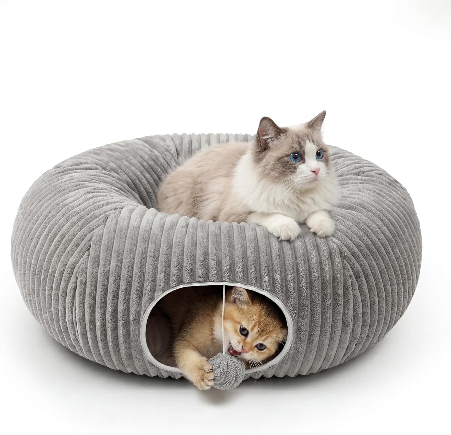 Cat Tunnel Bed with 40 Pcs Interactive Cat Toys, White