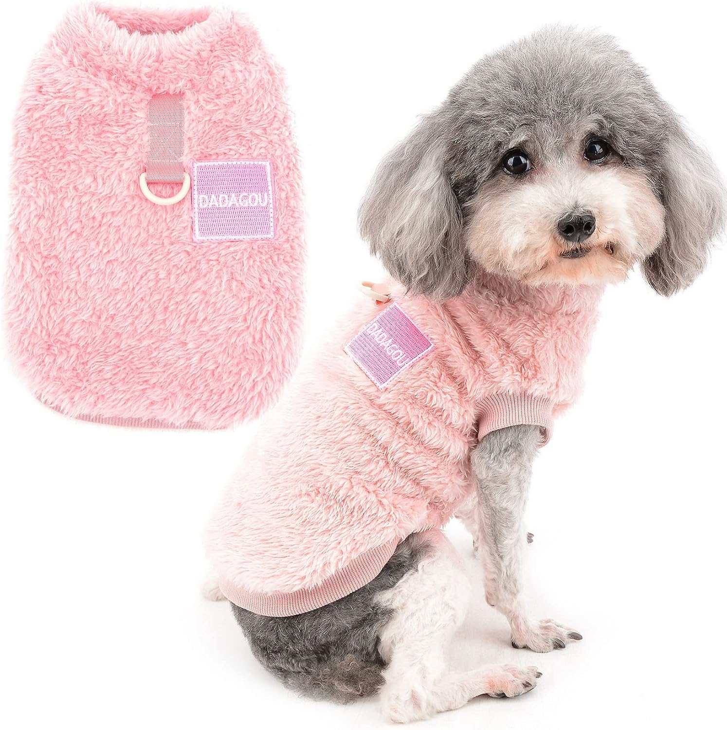 Soft Fleece Pullover Dog Coat – Warm Winter Jacket with D-Ring for Small Pets