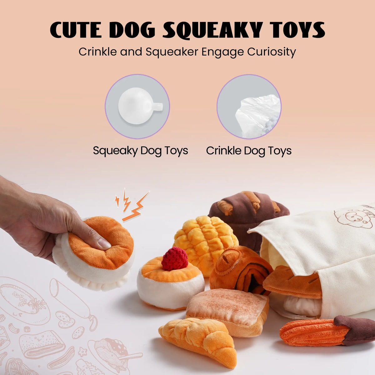 Nocciola 10-Pack Bread Plush Dog Toys for Small Dogs
