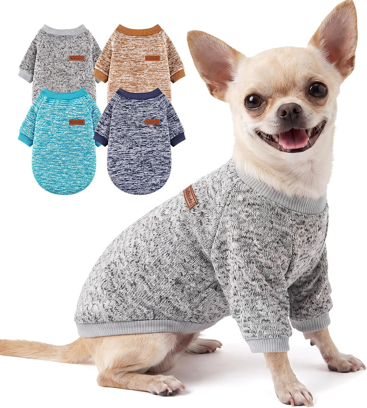 3 Pack Dog Sweaters for Small Dogs Girl Boy Winter Fleece Clothes Warm Soft Dog Sweatshirt Outfit for Dogs Cats Pet Apparel