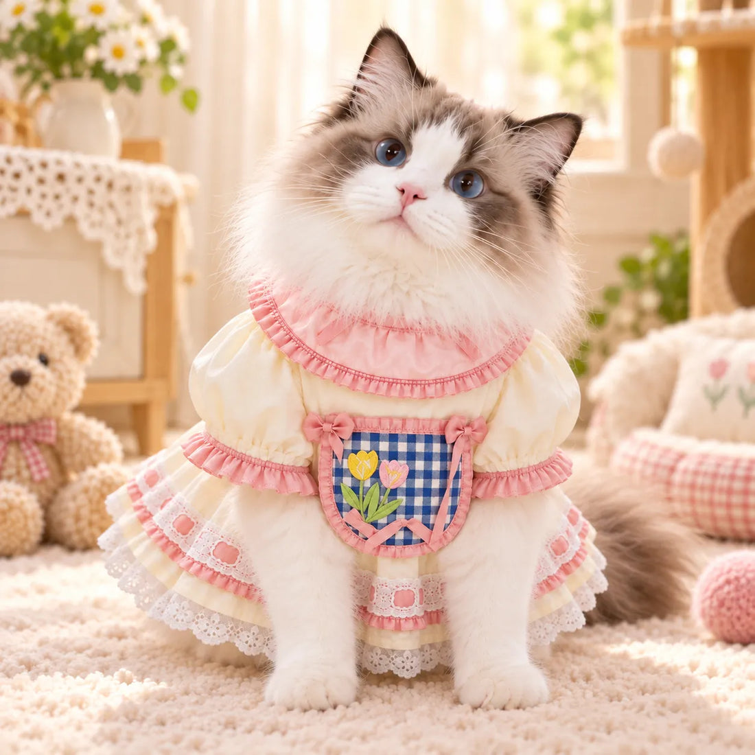 Pink Ruffle Plaid Pet Dress – Cute Dress for Cats & Small Dogs