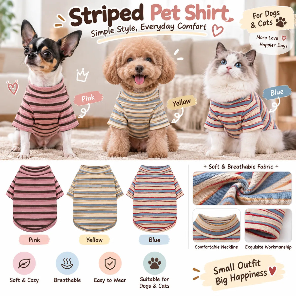 Stylish Striped Block Dog Shirt Breathable Clothes Red&Blue M