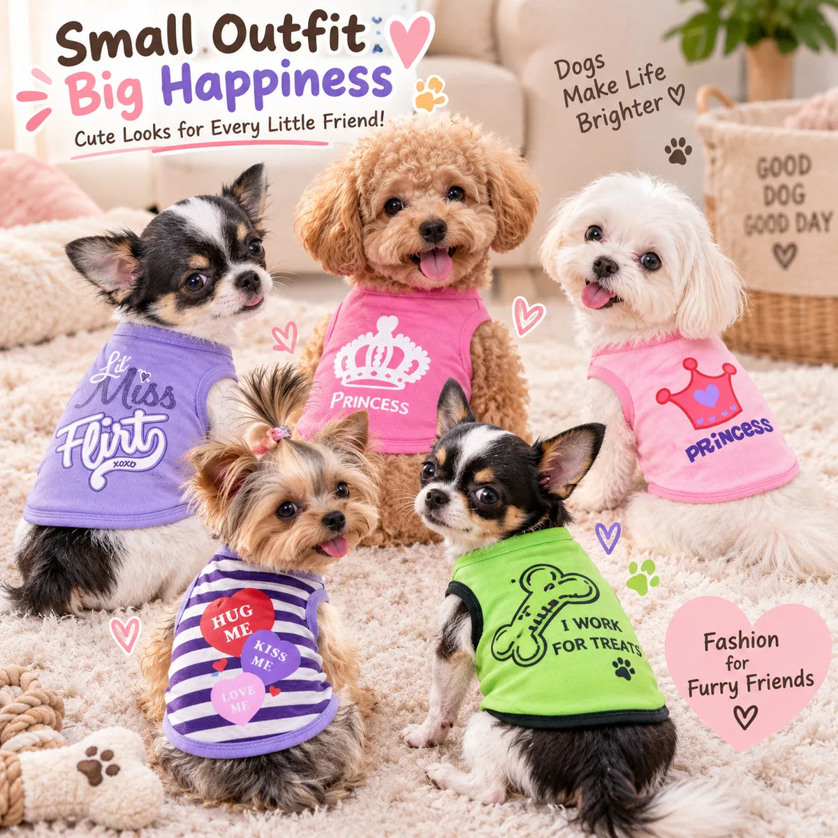 4 Pieces Dog Clothes for Small Dogs Girl Soft Puppy Shirt Cute Chihuahua Teacup Dog Clothes Female Dog Shirts Breathable Pet Clothing Pink Girl Doggie Clothes (XX-Small)