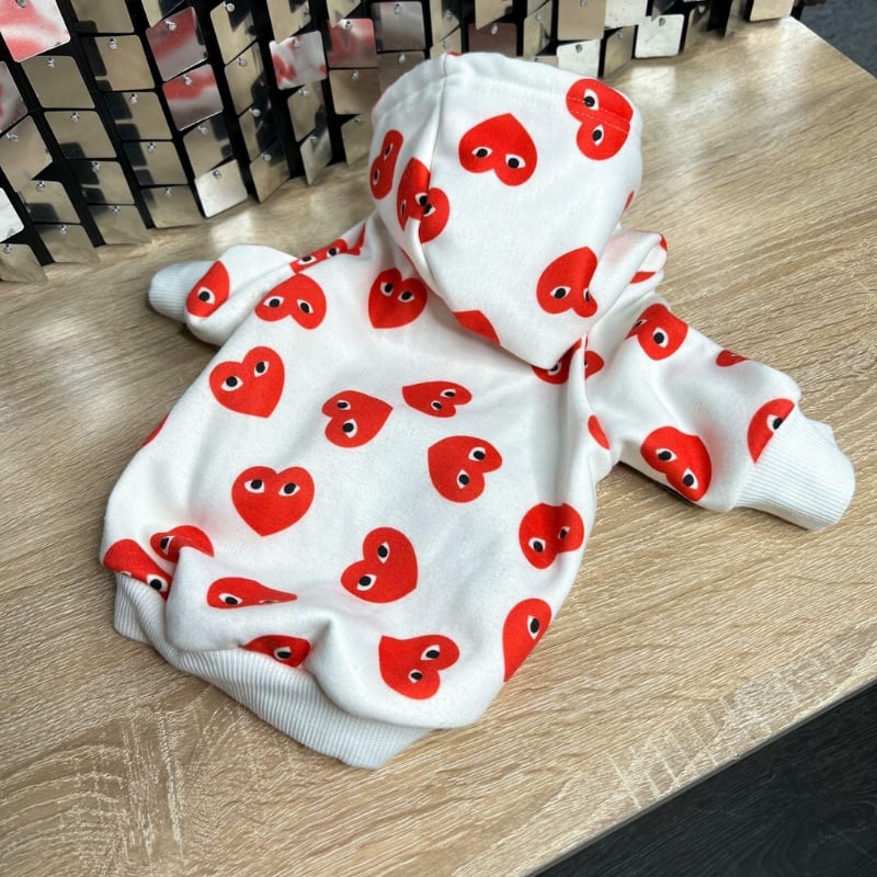 Comme des Pawcons Red Hearts Cute Dog Hoodie